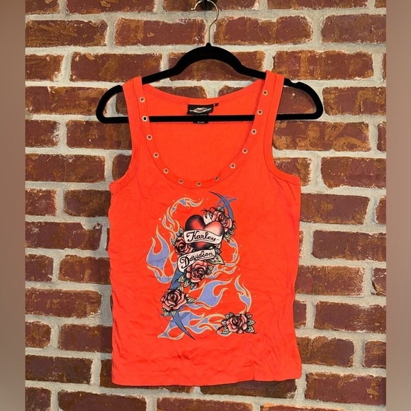 Harley Davidson tank top tattoo, rhinestones and grommets medium - Picture 1 of 6